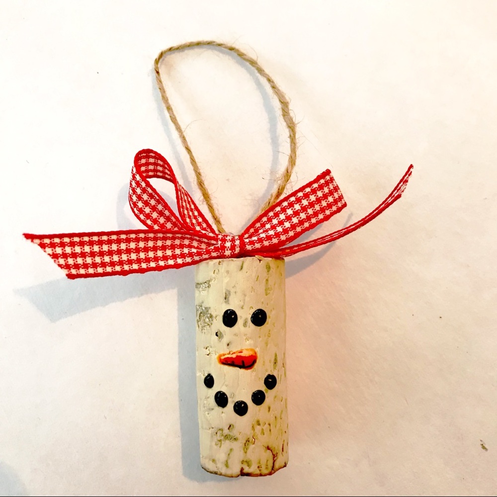 SET OF 2 Wine cork snowman ornament or bottle tag
